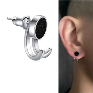 Boucles d'oreilles clous en acier titane, crochet 8 mm, couleur argent, tendance, pour hommes - Product Image 2