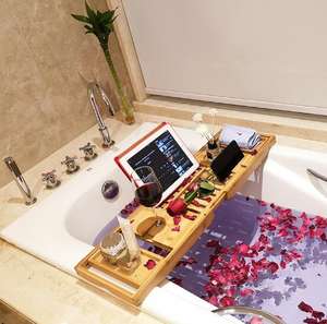 Plateau <span class=keywords><strong>de</strong></span> bain en bois bambou, étagère <span class=keywords><strong>de</strong></span> <span class=keywords><strong>baignoire</strong></span> <span class=keywords><strong>de</strong></span> haute qualité, étagère <span class=keywords><strong>de</strong></span> <span class=keywords><strong>baignoire</strong></span>, caddie en bois, avec côtés extensibles, 1 pièce - Product Image 2