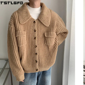 Oem Odm Shawl Collar <b>Knit</b> <b>Cardigan</b> Men <b>Black</b> <b>Chunky</b> Rib Oversized Boxy Patch Pocket Streetwear Men'S Sweaters Manufacturers Bulk - Product Image 3