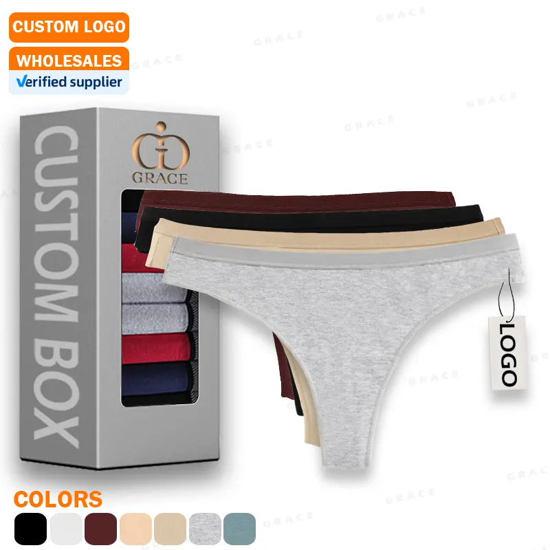 Custom Logo Low Rise Plus Size Combed Cotton Factory Designer Bikini Classic Stretch Women Thongs Panties Underwear