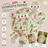Puresun Prix de gros Ensemble haut et pantalon 100% coton brodé smocké imprimé fraises, col Peter Pan, pour filles de 2 à 8 ans
