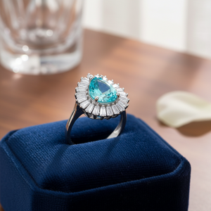 Pear Shape Aquamarine <b>CZ</b> Stone 925 Sterling Silver Cluster <b>Ring</b> Jewelry Turkish Wholesale - Product Image 3