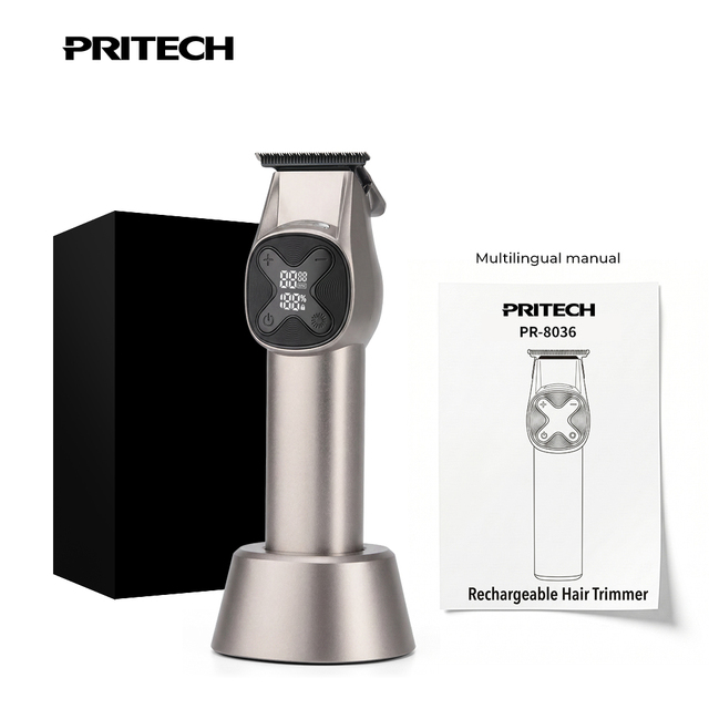 PRITECH Professional Hair Trimmer 6000-8000RPM Variable Speed Barber Clipper 2000mAh Lithium Battery LED Display T-Blade
