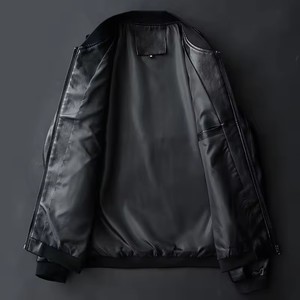 Giacca in Pelle da Uomo alla Moda, Personalizzata, con Colletto Alto, Stile Motociclista, Cappotto Bomber in Pelle - Product Image 4