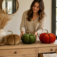 Citrouille en velours personnalisée en gros avec tige dorée antique pour la décoration d'automne et de Thanksgiving