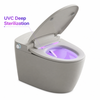 Toilette intelligente moderne à poser au sol avec écran tactile, chasse d'eau par siphon, fonctionnement silencieux et télécommande