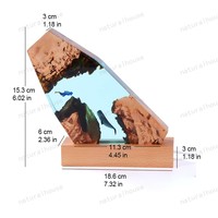 Lampe de table décorative 3D en résine époxy faite à la main, paysage de grotte sous-marine, scène de plongée, base en bois USB, lumière nocturne