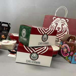 Venta al por mayor logotipo personalizado impreso personalizado envasado de alimentos patata hamburguesa artesanía papel Kraft marrón con asa papel desechable - Product Image 2