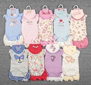 Conjuntos de Ropa de Verano para Bebés de 0 a 12 Meses, Estampado Animal, Algodón Suave, Conjunto de 3 Piezas para Bebés, Mameluco sin Mangas + Pantalones y Babero - Product Image 4