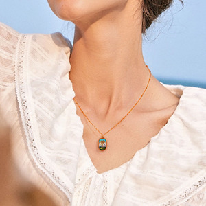 Kalung baja tahan karat berlapis emas mode baru perhiasan baja tahan karat pohon palem Seri laut Enamel warna-warni untuk hadiah - Product Image 4