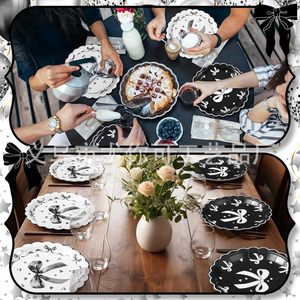 Assiettes jetables noires et blanches en forme de cœur, fournitures pour mariage, anniversaire, fête, 8,5 pouces - Product Image 5