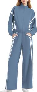 <span class=keywords><strong>Ensemble</strong></span> de survêtement 2 pièces pour <span class=keywords><strong>femme</strong></span> avec fermeture éclair, pantalon de <span class=keywords><strong>jogging</strong></span> à jambes larges à rayures contrastées, tenue de voyage - Product Image 6