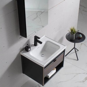 Meuble-lavabo mural moderne et minimaliste couleur chocolat avec miroir intelligent anti-buée - Product Image 2