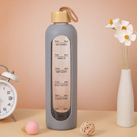 Botol Air Kaca Borosilikat Grosir 32oz dengan Tutup Bambu, Cangkir Kaca, dan Sarung Pelindung Silikon