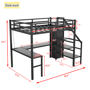 <span class=keywords><strong>Lit</strong></span> superposé multifonctionnel moderne en métal, taille double, avec bureau, armoire et éclairage LED pour école, hôtel, villa, hôpital, chambre à coucher, appartement - Product Image 4