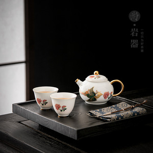 Dehua White Porcelain Kung Fu <b>Tea</b> Set One Teapot Two Cups Gold Handle Business Gift <b>Box</b> Packaging - Product Image 2