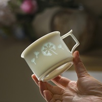 Tasse à café en porcelaine Linglong avec motif translucide pissenlit et papillon, tasse en céramique blanche pour la maison et le café