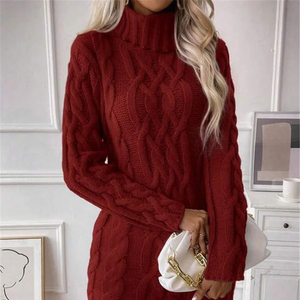 Robe <span class=keywords><strong>pull</strong></span> tricotée à <span class=keywords><strong>col</strong></span> <span class=keywords><strong>roulé</strong></span>, coupe ajustée, motif floral, manches longues, personnalisable, vente en gros - Product Image 1