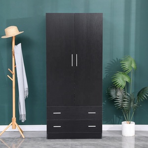 Armoire de dressing à 2 portes <span class=keywords><strong>et</strong></span> 2 tiroirs, garde-robe en mélamine noire mate - Product Image 4