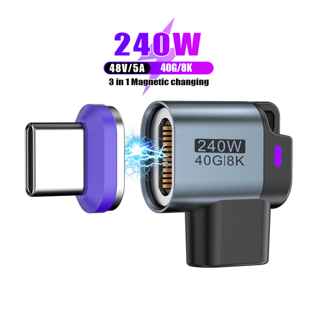USB4.0 Type-C to Type-C Adapter 40Gbps OTG PD 100W/240W Magnetic Aluminum Alloy for Camera Scanner IOS 8K60Hz