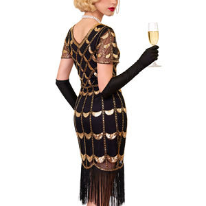 Vestido de lentejuelas estilo Gatsby de los años 20, con cuello en V, entallado, vintage, para fiesta, con borlas, para discoteca. - Product Image 3