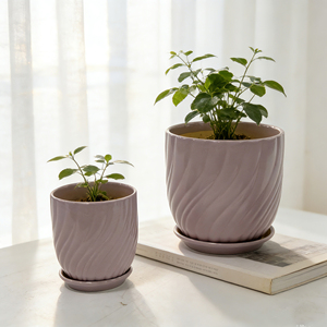 Pots à succulentes ronds modernes de 6 pouces en céramique <span class=keywords><strong>rose</strong></span> émaillée écologique avec soucoupe pour centres commerciaux intérieurs - Product Image 1