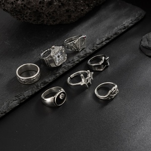 7 pièces/ensemble Punk métal étoile/cartes de porc/anneaux de montre pour hommes <span class=keywords><strong>Cool</strong></span> mâle rue bague sur la main accessoires mode bijoux cadeaux - Product Image 4