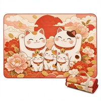 Tapis de pique-nique extra large Kawaii Lucky Cat, couverture de pique-nique matelassée imperméable, pliable, pour la famille, le camping, la plage