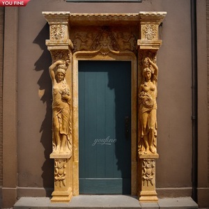 Cadre de porte en pierre naturelle sculptée à la main, porte extérieure en marbre décoratif, entourage de porte - Product Image 2