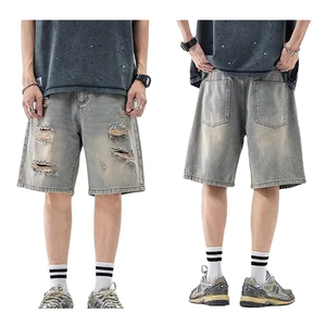 Nouveaux shorts en jean déchirés et délavés pour hommes, style streetwear premium, effet usé, délavé à l'acide, en coton, pour hommes - Product Image 1