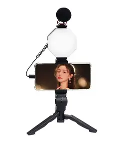 <span class=keywords><strong>Vlogging</strong></span>-Kit de cámara de vídeo para teléfono inteligente, Kit de <span class=keywords><strong>Vlogging</strong></span> con micrófono de luz de cámara, soporte de teléfono para YouTube/Tiktok/Streaming - Product Image 1