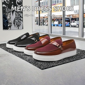 Custom Men's Soft PU Breathable Dress Shoes for Business Party Casual <b>Flats</b> Slip-on Closure Rubber Outsole Comfortable Insole - Product Image 2
