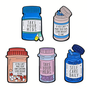 Broches en forme de flacon de médicament, personnalisées, « Prenez vos médicaments », épingles en émail métallique, badges amusants de dessin animé, accessoires pour sacs et vêtements - Product Image 2