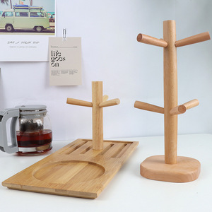Tasse en bois présentoir suspendu avec 6 crochets en forme d'arbre en bois tasse à café support de stockage kit de support - Product Image 4