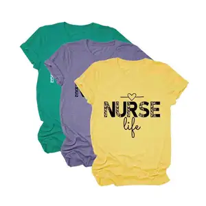 Women Letter Print T shirt Nurse Life Casual Graphic Tees Short Sleeve