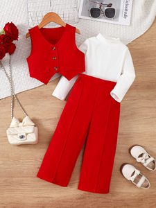 Nuovo Completo Tre Pezzi Elegante Primaverile e Autunnale per Ragazze, Stile Britannico, con Gilet, Pantaloni e Camicia Base - Product Image 4