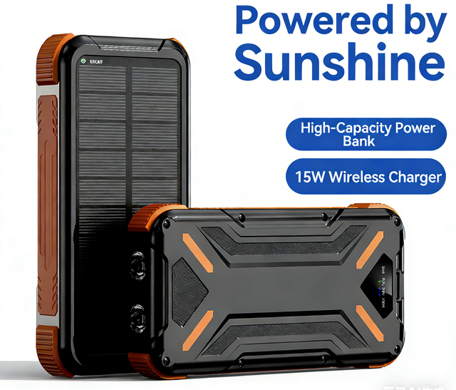 20000mAh Solar Power Bank Wireless Charging IP54 Waterproof Monocrystalline Panel LED Light Shockproof Dustproof Outdoor Charger