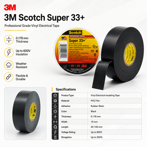 <span class=keywords><strong>Ruban</strong></span> isolant en PVC <span class=keywords><strong>3M</strong></span> <span class=keywords><strong>Scotch</strong></span> Super 33+ noir 0,18 mm, résistant à l'eau, adhésif acrylique sensible à la pression, <span class=keywords><strong>ruban</strong></span> électrique - Product Image 4