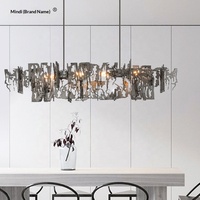 Lustre créatif post-moderne en acier inoxydable de forme allongée pour restaurant, installation de table à manger LED, projet d'installation