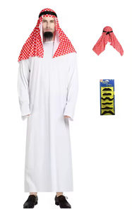 Costume da Sceicco Arabo per Adulti, Abito da Principe del Medio Oriente, Travestimento da Sultano in Poliestere, Turbante Bianco e Fascia Rossa per Donne, Ideale per Purim - Product Image 4