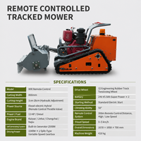 Tondeuse à gazon sur chenilles télécommandée 800 mm 13 CV, hybride électrique à moteur thermique, avec broyeur à fléaux 50 °   Pente pour la désherbage des talus des vergers