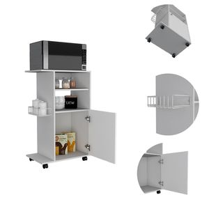 รถเข็นห้องครัวสีขาวทันสมัย dB พร้อมตู้ประตูเดียวและสี่ล้อดีไซน์ไม้ - Product Image 3