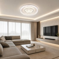 Plafonnier LED Nouveau Design Anneau de Cristal Facetté Pétale Floral Noyau Lumineux Trois Couleurs Commutables Décoration Moderne pour Salon et Chambre