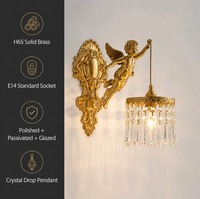 Applique Murale en Cristal, Lampe Murale Baroque en Laiton avec Ange Chérubin H65, Luminaire Mural de Luxe Solide E14 pour Intérieur, Salon, Chambre, Hôtel