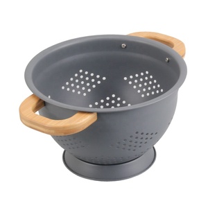 Washing Vegetables, Fruit and Rice and for Draining Cooked Pasta Wooden Bamboo Handles Metal Colander - Product Image 4
