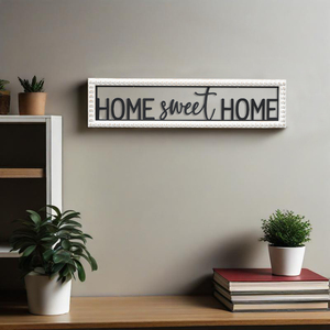 Décoration murale en bois rustique rectangulaire avec cadre en perles de bois et lettres en fer, personnalisable en gros, art mural, signe, maison douce maison - Product Image 2