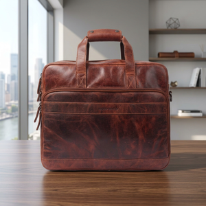 Sac à ordinateur portable pour homme en cuir véritable avec logo personnalisé, écologique, imperméable, antichoc, bandoulière, grande capacité - Product Image 1