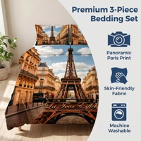 Parure de lit ChamXue Tour Eiffel Paris, Housse de couette 3 pièces imprimée scène urbaine, Douce et respirante, Décoration de chambre