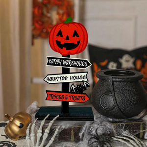 Panneau décoratif d'Halloween en bois, tête de citrouille effrayante, décoration de table pour farces, 8x4x14CM, LED blanc chaud pour la maison et la maison hantée - Product Image 5