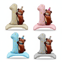 Ballon en aluminium BLN 100*96cm en forme de chapeau d'ours pour anniversaire, ballon à hélium pour fête de premier anniversaire
